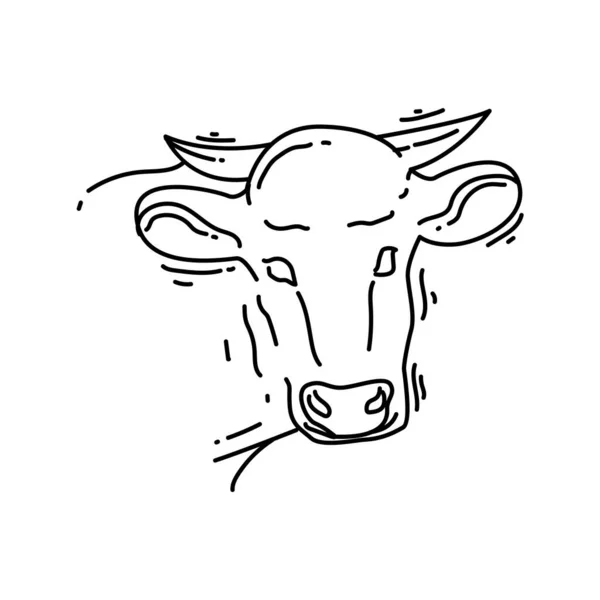 Farming Cow Icon Hand Drawn Icon Set Outline Black Doodle — Stock Vector