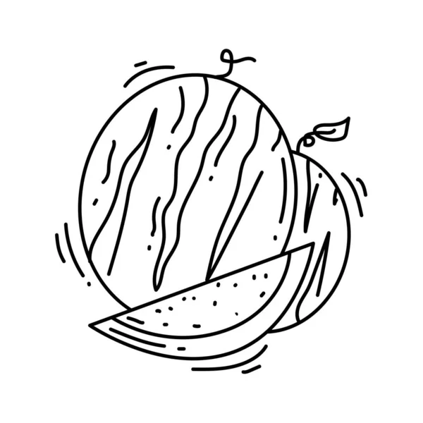 Jordbrukets Vattenmelonikon Handritad Ikon Set Kontur Svart Doodle Ikon Vektor — Stock vektor