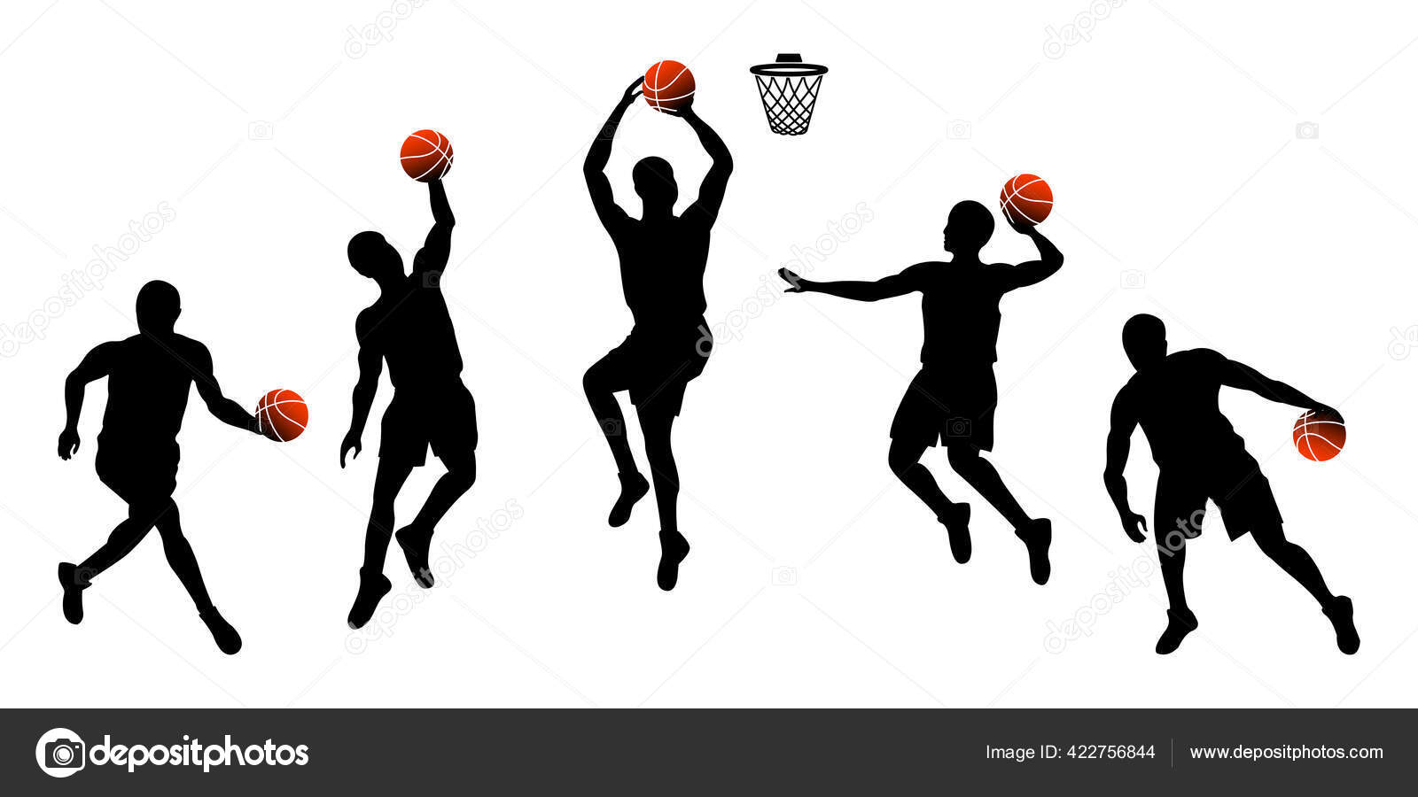 Set Basketball Players Throwing Ball Isolated White Background Vector
