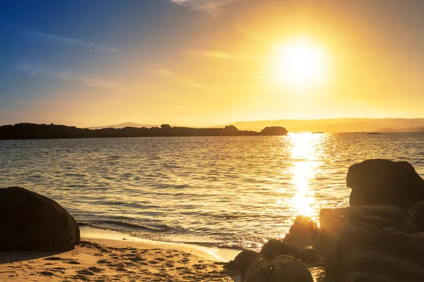 Rochers Sur Rivage Plage Area Secada Dans Île Arousa Coucher — Photo