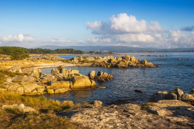 Arousa Adası, Galiçya, İspanya 'daki Carreiron doğal parkının kıyı şeridi