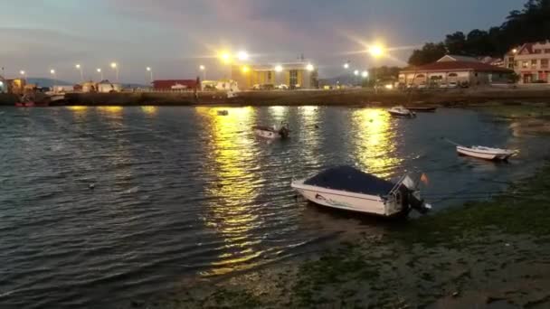 Barcos Ancorados Porto Pesca Xufre Ilha Arousa Noite — Vídeo de Stock