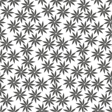 Kenevir pürüzsüz desen. Marihuana yaprağı, gri ot bitkisi. Haşhaş dokusu, izole edilmiş beyaz arka plan. Kenevir sanrı otu. Tıbbi duvar kağıdı için kumaş baskısı. Basit bir tasarım. Vektör illüstrasyonu