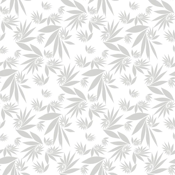 Patrón sin costura de cannabis. Hoja de marihuana, planta de hierba gris. Textura hachís, fondo blanco aislado. Hierba psicodélica de cáñamo. Impresión de tela para papel pintado médico. Diseño simple. Ilustración vectorial — Archivo Imágenes Vectoriales