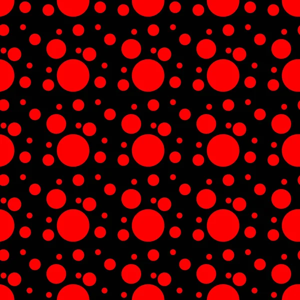 Vektorgeometrisches nahtloses Muster. Universelle, sich wiederholende abstrakte Kreise erscheinen in schwarz-rot. Modernes Halbtonkreisdesign, Pointillismus — Stockvektor
