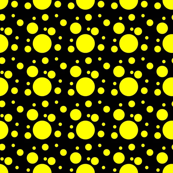 Vektorgeometrisches nahtloses Muster. Universelle, sich wiederholende abstrakte Kreise in schwarz-weiß-gelb. Modernes Halbtonkreisdesign, Pointillismus — Stockvektor