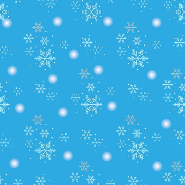 Copos de nieve en el cielo azul - Fondo sin costuras de Navidad — Vector de stock