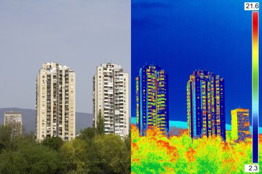 Isı yalıtım eksikliği gösterilen kızılötesi ve gerçek görüntü üzerinde Re