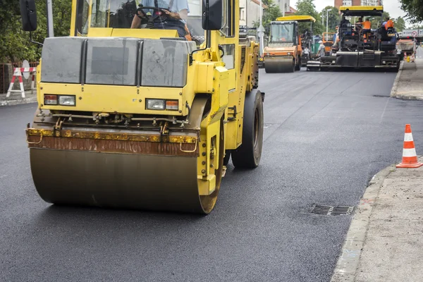 Compactor roller during road construction — Stock Photo, Image
