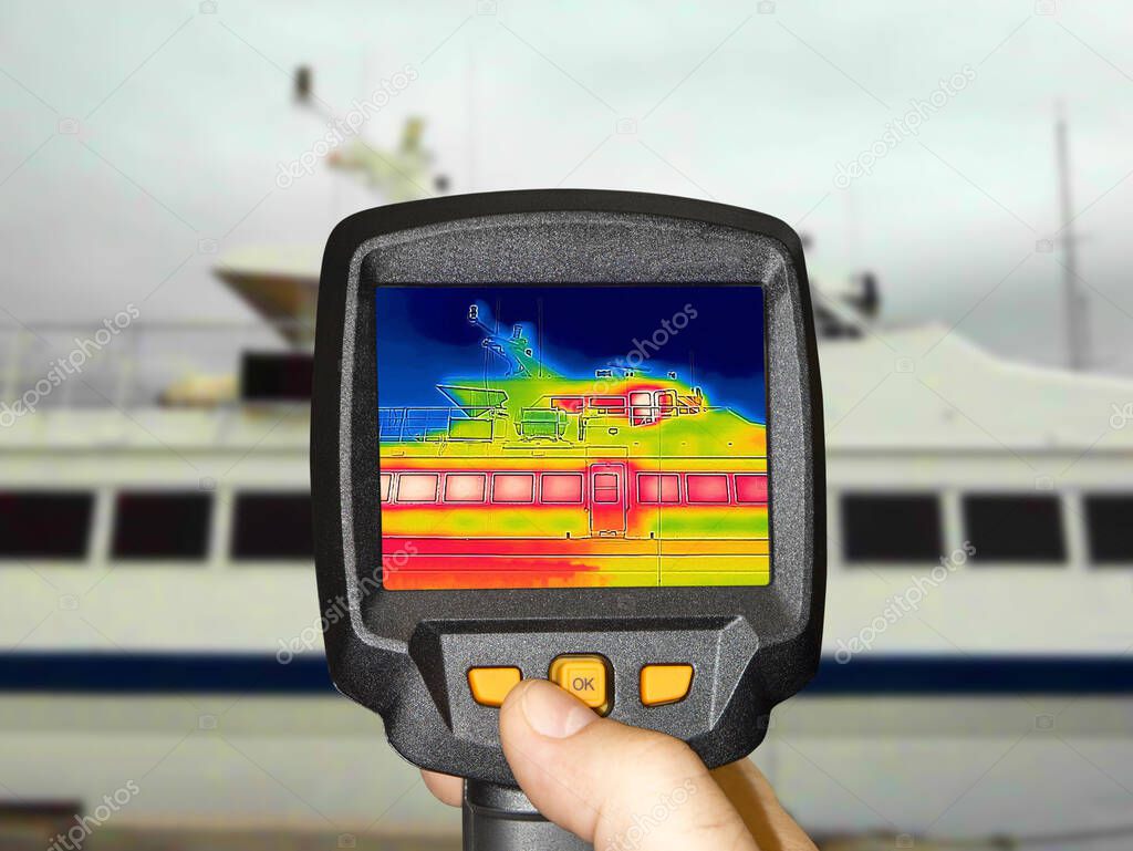 Recording Heat Loss Outside anchored luxury private motor yacht Using Infrared Thermal Camera