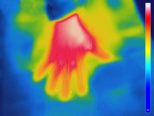 Infrared Thermal Image Human Hand Finger Using Thermal Camera — Stock Photo, Image