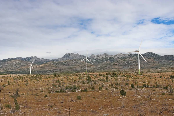 風力タービン 風力発電所 ベレビット地方のカルスト付近 クロアティの風の強い地域 — ストック写真