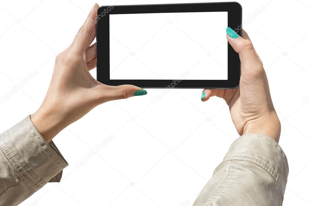 Photographing selfie with tablet