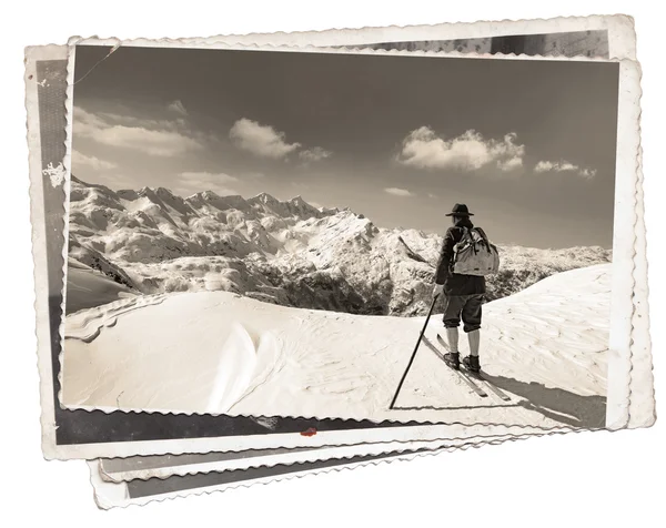 Vintage Fotos mit Skifahrer — Stockfoto