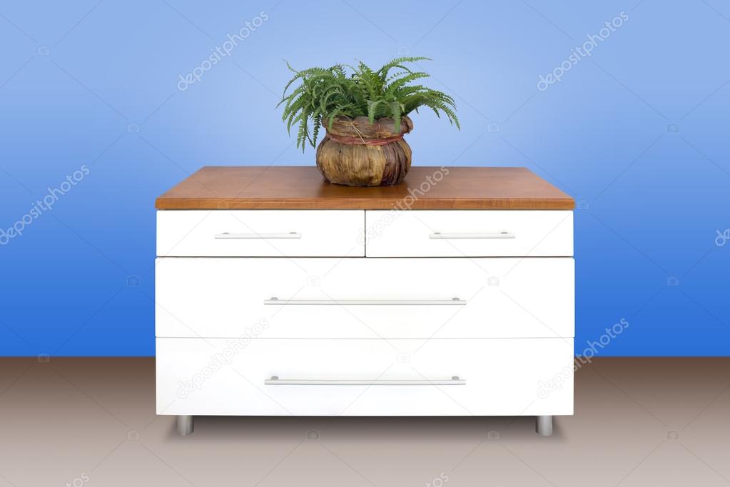 Modern white wooden chest of drawers