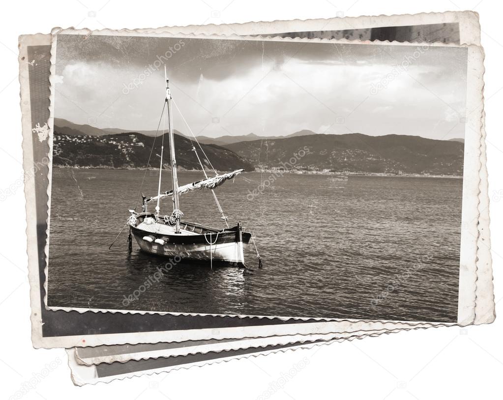 Vintage photo Old wooden sail ship