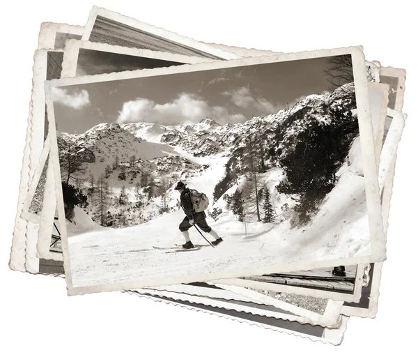 Vintage photos with vintage skier — Stock Photo, Image