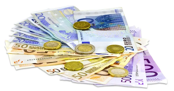 Euro banknotes and coins — Stock Photo, Image