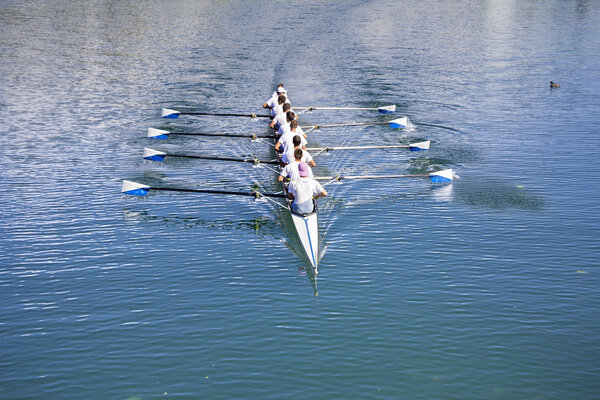 Boat coxed eight Rowers rowing