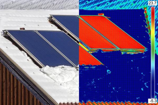 太陽電池パネルの赤外線と実際画像 — ストック写真