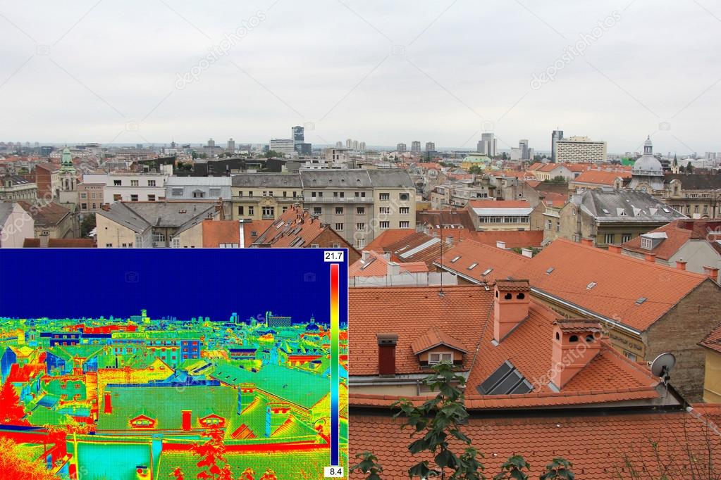 Infrared and real image panorama of Zagreb