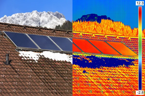 Imagem infravermelha e real dos painéis solares — Fotografia de Stock