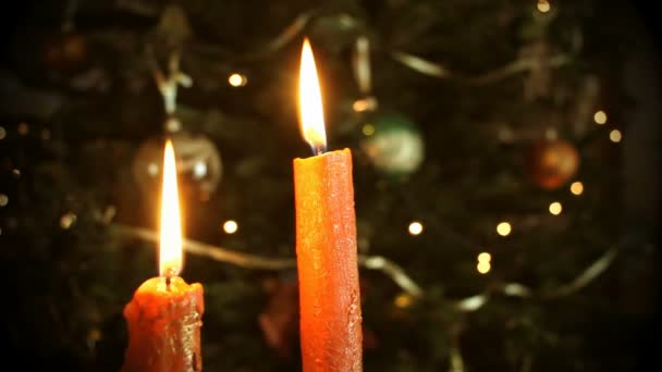 Velas frente al árbol de Navidad — Vídeos de Stock