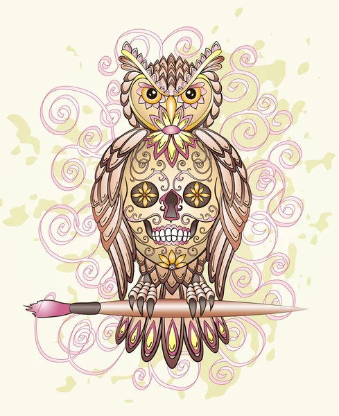 Hibou avec crâne mexicain — Image vectorielle