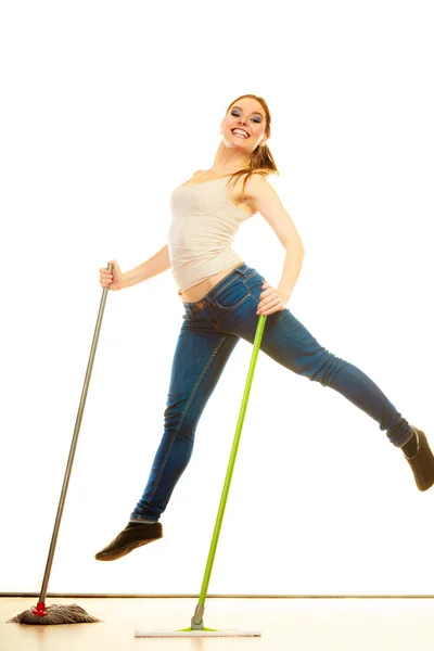 Cleaning lady  mopping floor — Stock Photo, Image