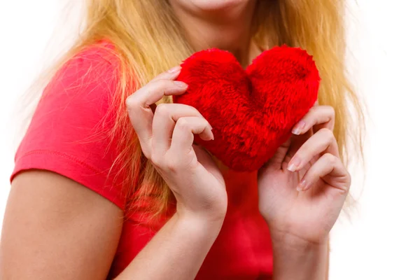 Woman holding red heart — Stock Photo, Image