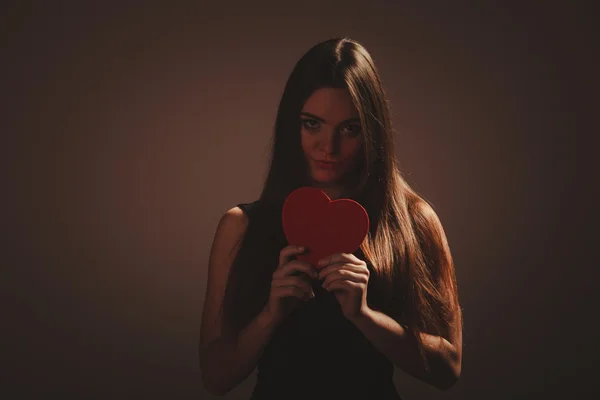 Sad woman with valentines box — Stockfoto