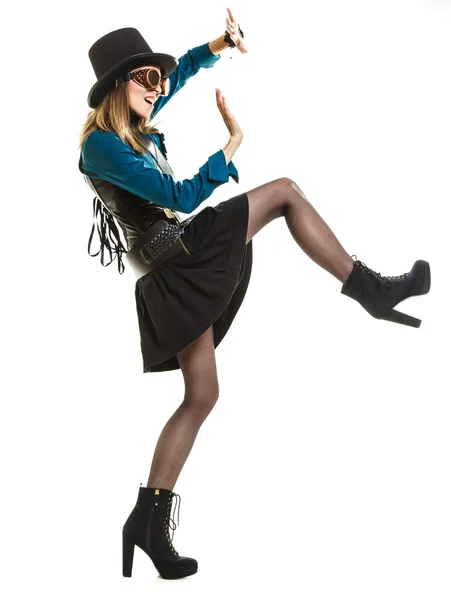 Steampunk stylished girl in hat — Stock Photo, Image