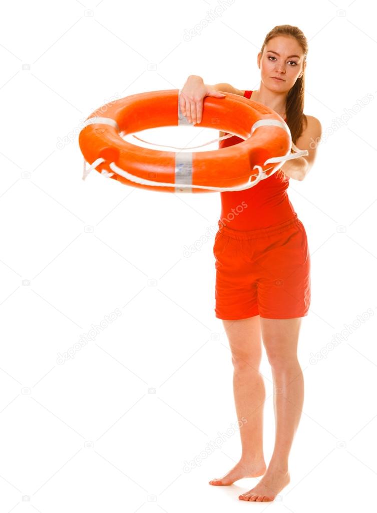 Lifeguard on duty with ring buoy lifebuoy. ⬇ Stock Photo, Image by