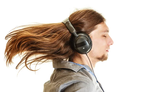 Amante de la música apasionada. Hombre con auriculares. — Foto de Stock