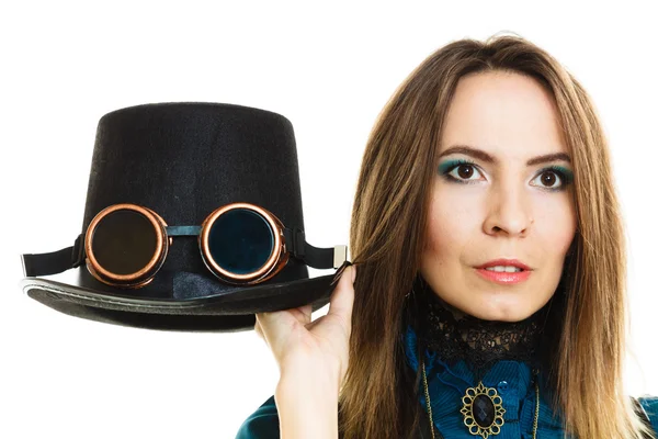 Steampunk menina com chapéu . — Fotografia de Stock