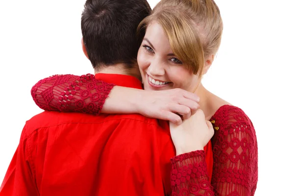 Girl hugging boyfriend romantically. Royalty Free Stock Photos