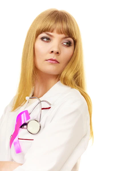 Woman doctor with pink ribbon aids symbol — Stock Photo, Image