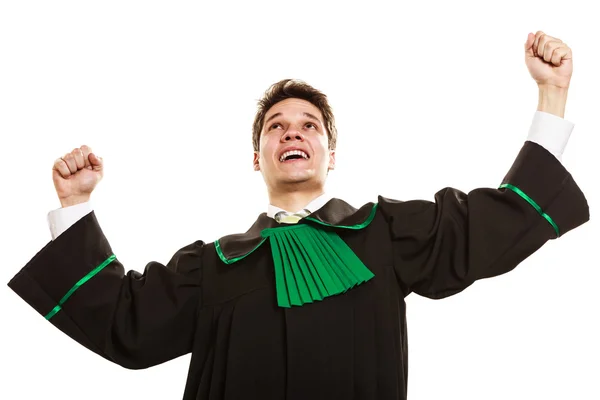 Happy male lawyer hold hands in air — Stock Photo, Image