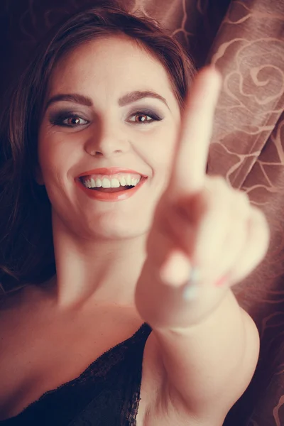 Portrait of happy young woman in lingerie. — Stock Photo, Image