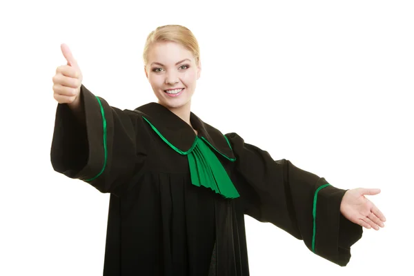 Vrouw advocaat maken welkom uitnodigen gebaar — Stockfoto