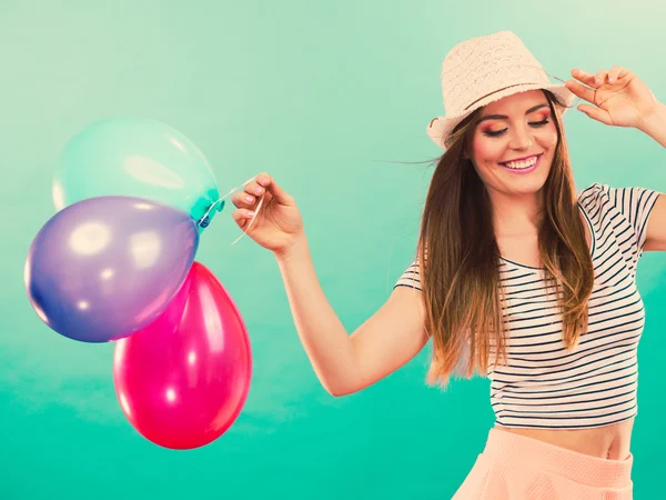 Woman  playing with colorful balloons. — Stock Photo, Image