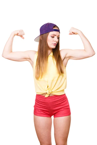 Woman casual style showing off muscles biceps — Stock Photo, Image