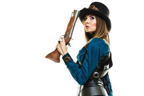Steampunk girl with rifle. — Stock Photo, Image