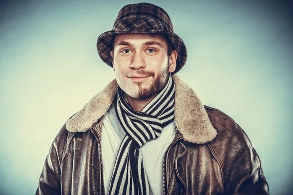 Happy man with half shaved face beard hair in hat. — Stock Photo, Image