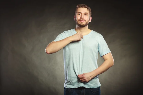 Man guy in blank shirt with empty copy space. — Stok Foto