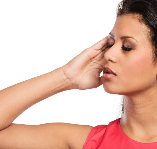 Kvinna som lider av huvudvärk migrän smärta. — Stockfoto