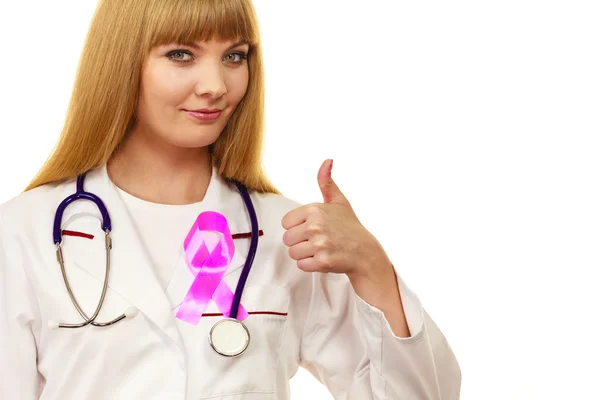 Woman doctor with pink ribbon aids symbol — Stock Photo, Image