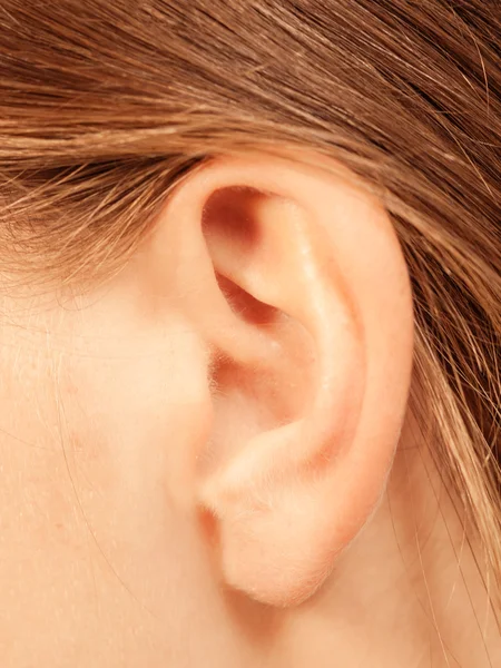 Fechar na orelha feminina — Fotografia de Stock