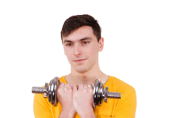 Hombre haciendo ejercicio con pesas de pesas de pesas — Foto de Stock