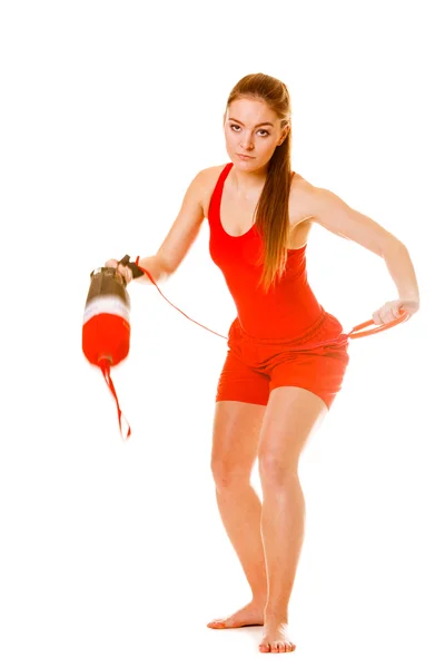 Lifeguard on duty with rescue torpedo buoy. — Stock Photo, Image